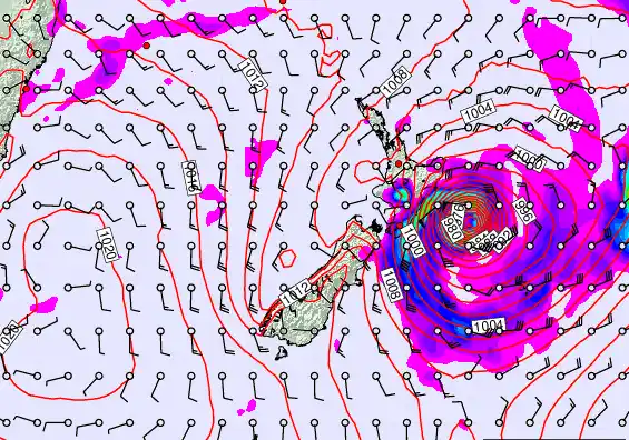 New Zealand forecast chart for Sunday, February 15th, 2026 at 6:00 PM