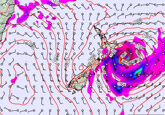 New Zealand forecast chart for Monday, February 16th, 2026 at 12:00 AM