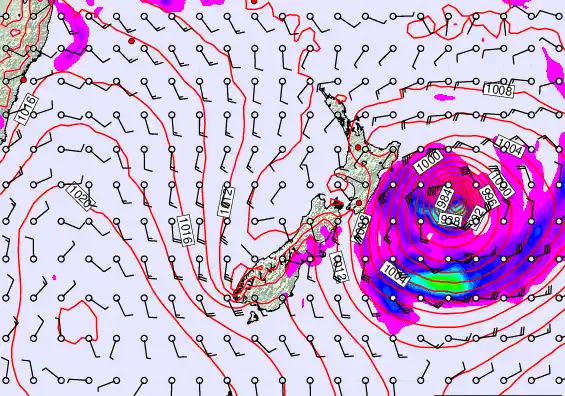 New Zealand forecast chart for Monday, February 16th, 2026 at 6:00 AM