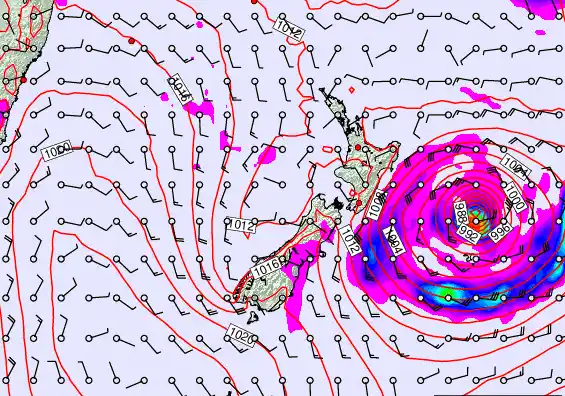 New Zealand forecast chart for Monday, February 16th, 2026 at 12:00 PM