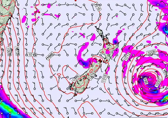 New Zealand forecast chart for Wednesday, February 18th, 2026 at 12:00 AM