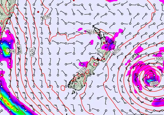 New Zealand forecast chart for Wednesday, February 18th, 2026 at 12:00 PM