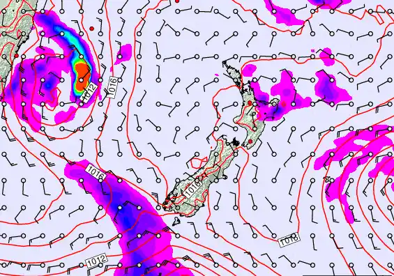 New Zealand forecast chart for Thursday, February 19th, 2026 at 12:00 PM