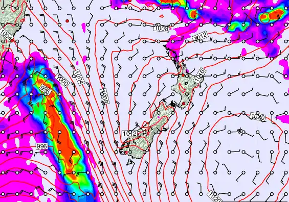 New Zealand forecast chart for Thursday, February 12th, 2026 at 12:00 AM