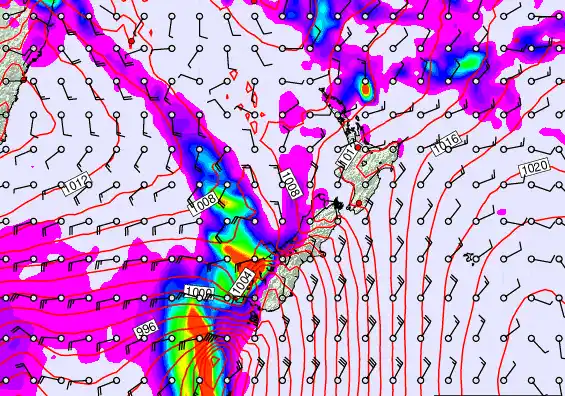 New Zealand forecast chart for Thursday, February 12th, 2026 at 6:00 PM