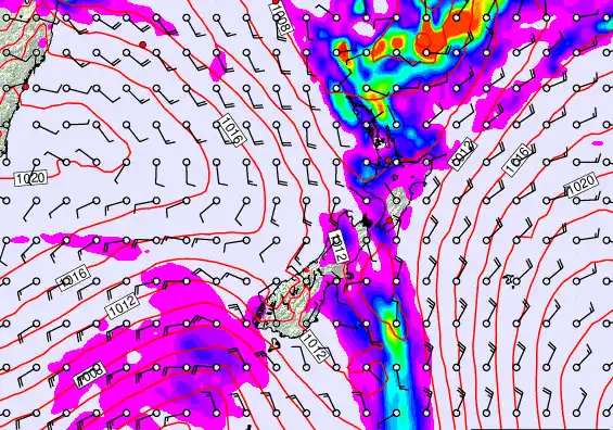 New Zealand forecast chart for Friday, February 13th, 2026 at 12:00 PM