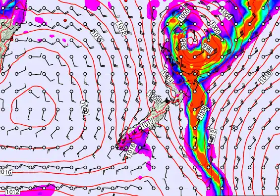 New Zealand forecast chart for Saturday, February 14th, 2026 at 6:00 AM