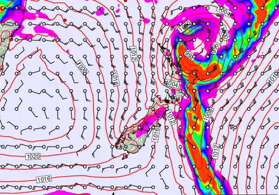 New Zealand forecast chart for Saturday, February 14th, 2026 at 12:00 PM