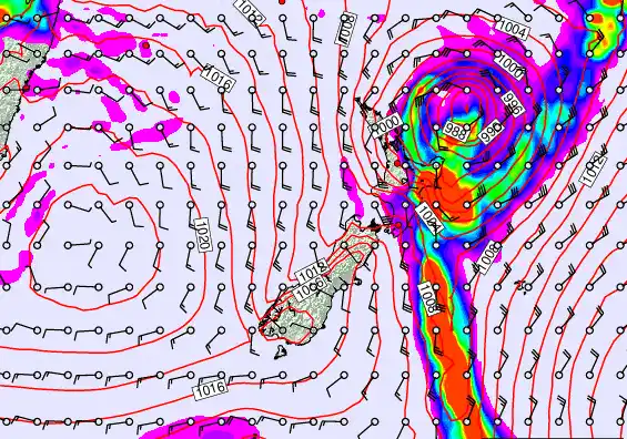 New Zealand forecast chart for Saturday, February 14th, 2026 at 6:00 PM