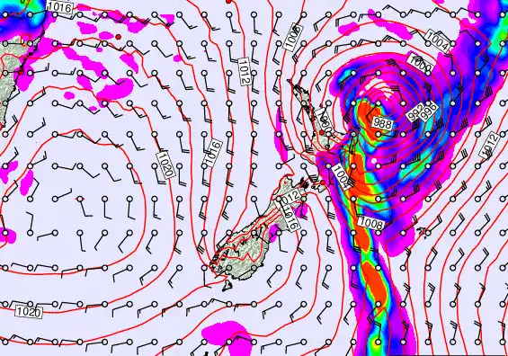New Zealand forecast chart for Sunday, February 15th, 2026 at 12:00 AM