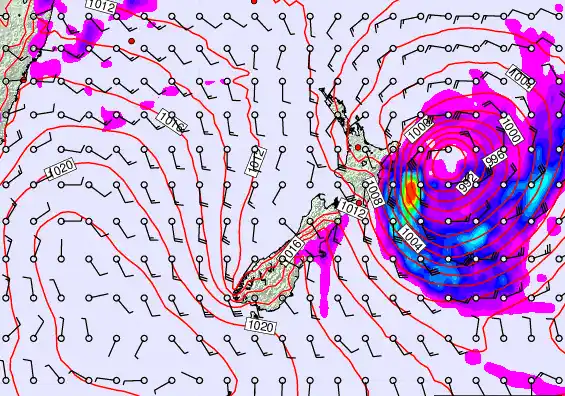 New Zealand forecast chart for Monday, February 16th, 2026 at 6:00 AM