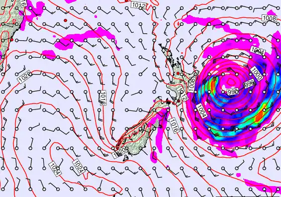 New Zealand forecast chart for Monday, February 16th, 2026 at 12:00 PM