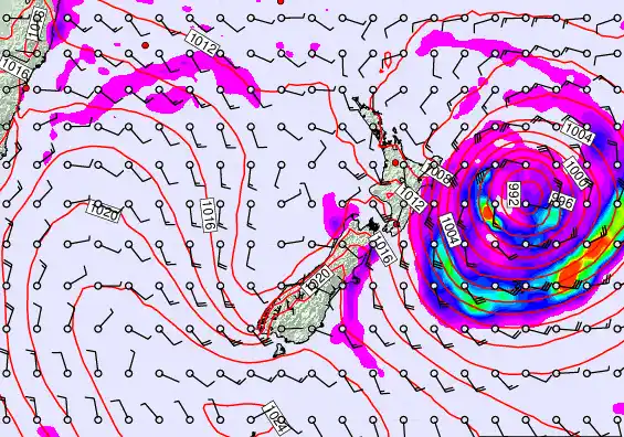 New Zealand forecast chart for Monday, February 16th, 2026 at 6:00 PM