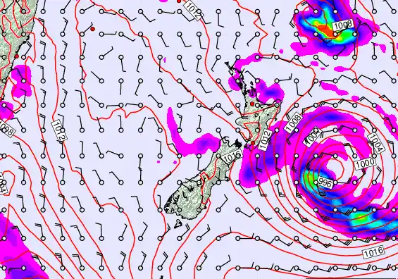 New Zealand forecast chart for Wednesday, February 18th, 2026 at 12:00 PM