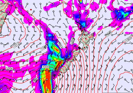 New Zealand forecast chart for Thursday, February 12th, 2026 at 6:00 PM