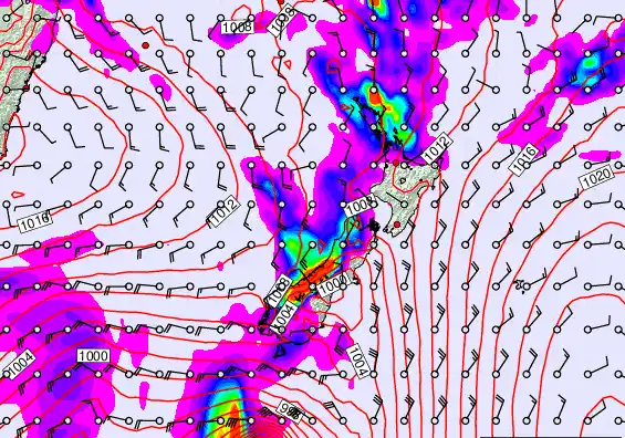 New Zealand forecast chart for Friday, February 13th, 2026 at 12:00 AM