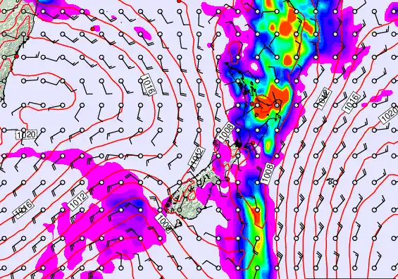 New Zealand forecast chart for Friday, February 13th, 2026 at 12:00 PM