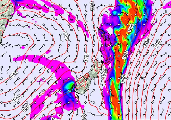 New Zealand forecast chart for Friday, February 13th, 2026 at 6:00 PM