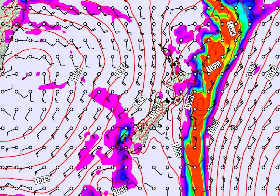 New Zealand forecast chart for Saturday, February 14th, 2026 at 12:00 AM