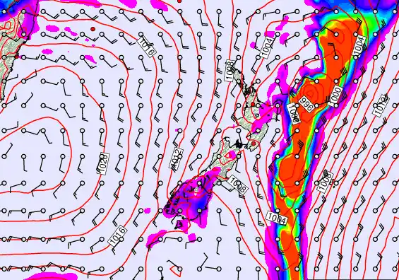 New Zealand forecast chart for Saturday, February 14th, 2026 at 6:00 AM
