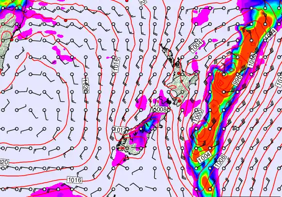 New Zealand forecast chart for Saturday, February 14th, 2026 at 12:00 PM