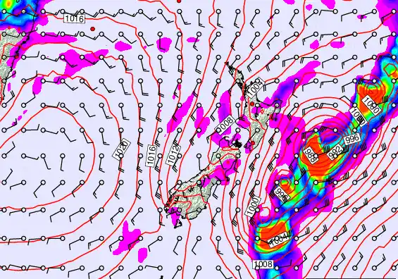 New Zealand forecast chart for Sunday, February 15th, 2026 at 12:00 AM