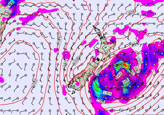 New Zealand forecast chart for Sunday, February 15th, 2026 at 12:00 PM
