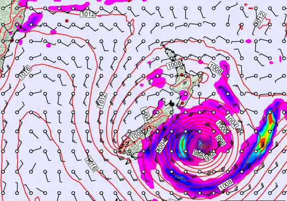 New Zealand forecast chart for Monday, February 16th, 2026 at 6:00 AM