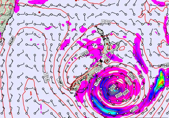 New Zealand forecast chart for Monday, February 16th, 2026 at 12:00 PM