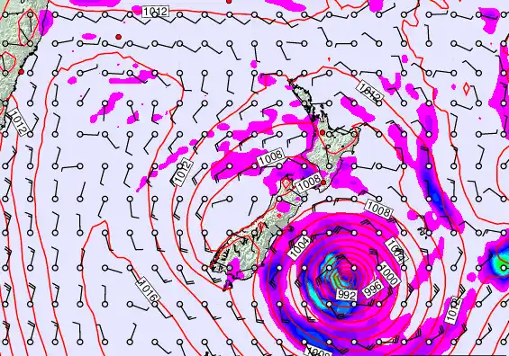 New Zealand forecast chart for Monday, February 16th, 2026 at 6:00 PM