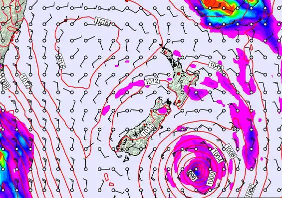 New Zealand forecast chart for Tuesday, February 17th, 2026 at 12:00 PM
