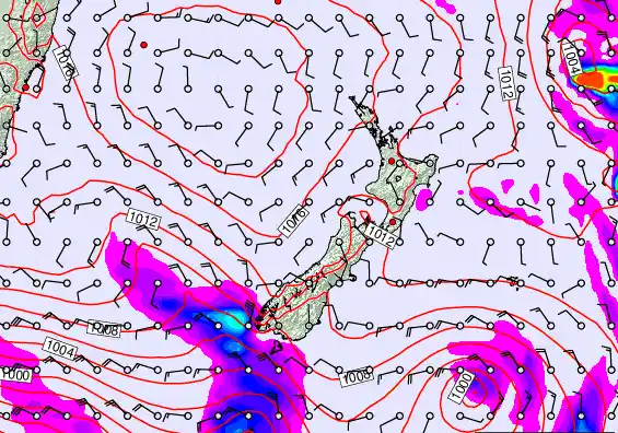 New Zealand forecast chart for Wednesday, February 18th, 2026 at 12:00 PM