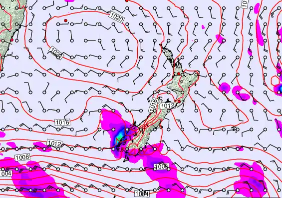 New Zealand forecast chart for Thursday, February 19th, 2026 at 12:00 AM