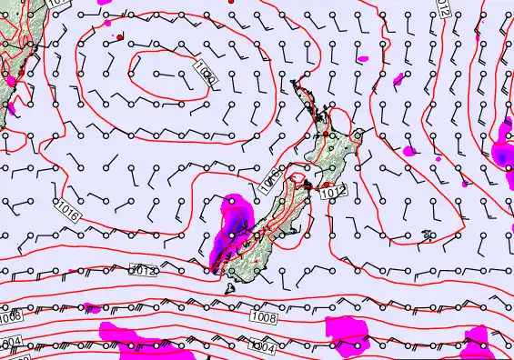 New Zealand forecast chart for Thursday, February 19th, 2026 at 6:00 AM