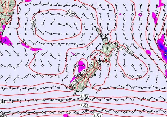 New Zealand forecast chart for Thursday, February 19th, 2026 at 12:00 PM
