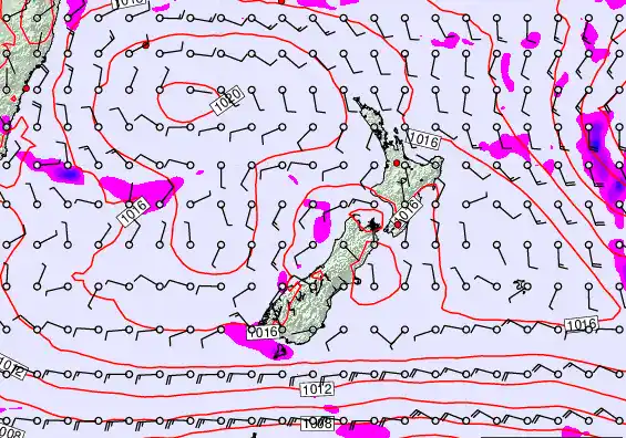 New Zealand forecast chart for Thursday, February 19th, 2026 at 6:00 PM