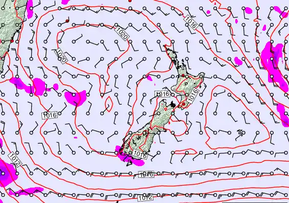 New Zealand forecast chart for Friday, February 20th, 2026 at 12:00 AM