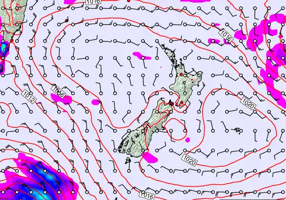 New Zealand forecast chart for Friday, February 20th, 2026 at 12:00 PM