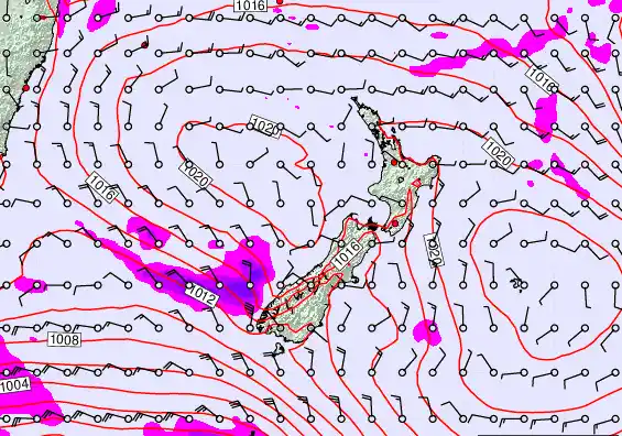 New Zealand forecast chart for Saturday, February 21st, 2026 at 12:00 AM