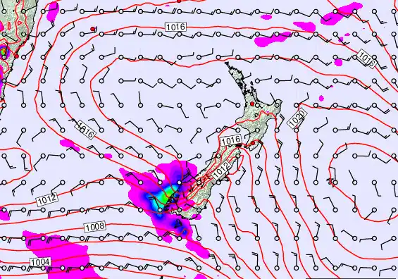 New Zealand forecast chart for Saturday, February 21st, 2026 at 6:00 AM