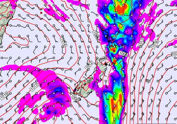 New Zealand forecast chart for Friday, February 13th, 2026 at 12:00 PM