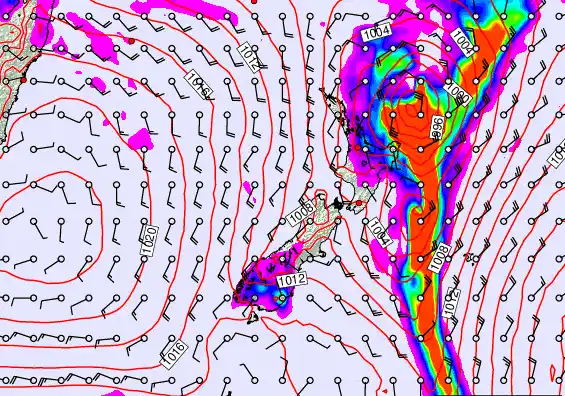 New Zealand forecast chart for Saturday, February 14th, 2026 at 6:00 AM