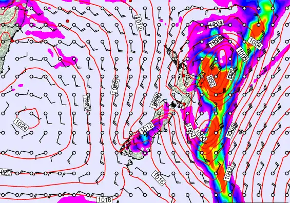 New Zealand forecast chart for Saturday, February 14th, 2026 at 12:00 PM