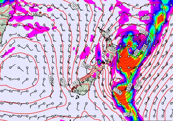 New Zealand forecast chart for Saturday, February 14th, 2026 at 6:00 PM