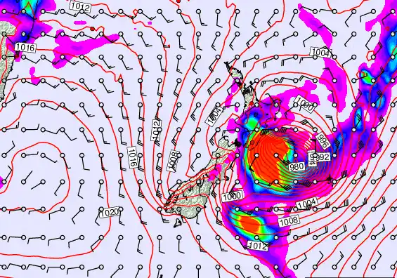 New Zealand forecast chart for Sunday, February 15th, 2026 at 6:00 AM