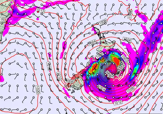 New Zealand forecast chart for Sunday, February 15th, 2026 at 6:00 PM