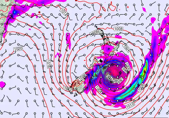 New Zealand forecast chart for Monday, February 16th, 2026 at 12:00 AM