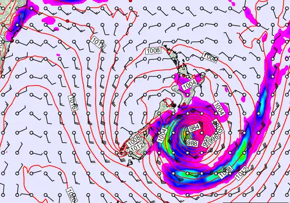 New Zealand forecast chart for Monday, February 16th, 2026 at 6:00 AM