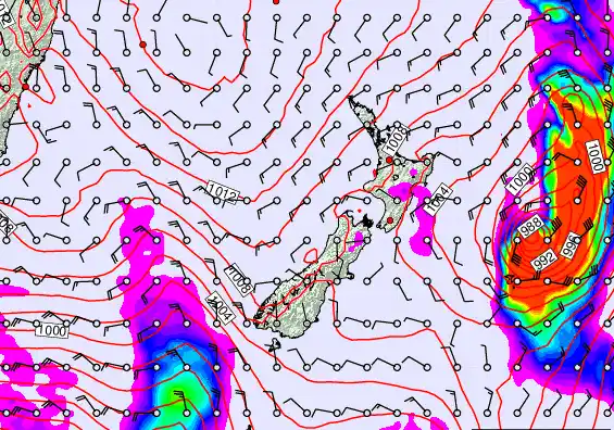 New Zealand forecast chart for Wednesday, February 18th, 2026 at 12:00 PM