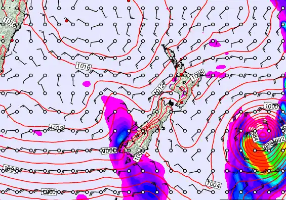 New Zealand forecast chart for Thursday, February 19th, 2026 at 12:00 AM